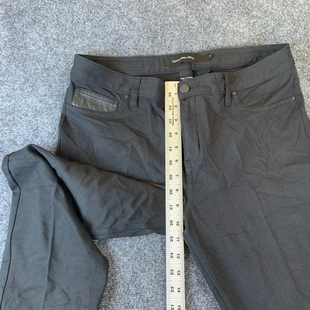 Calvin Klein Jeans Skinny Pants Mens 33 Black Faux Leather Pocket Detail